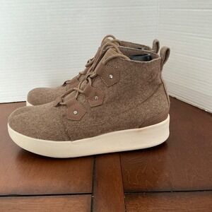 OTBT Womens High Top Wool Sneakers Taupe Brown Lace Up Platform Booties Ankle